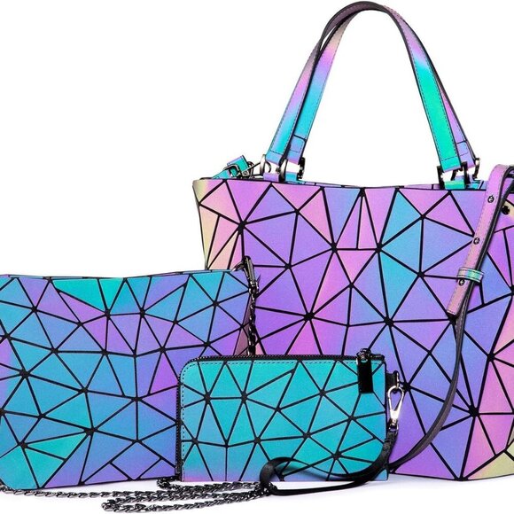 Geometric Luminous Purses and Handbags for Women Holographic Reflective Crossbod